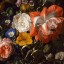 Detail: Roses, Convolvulus, Poppies and other flowers in an Urn on a Stone Ledge by Rachel Ruysch